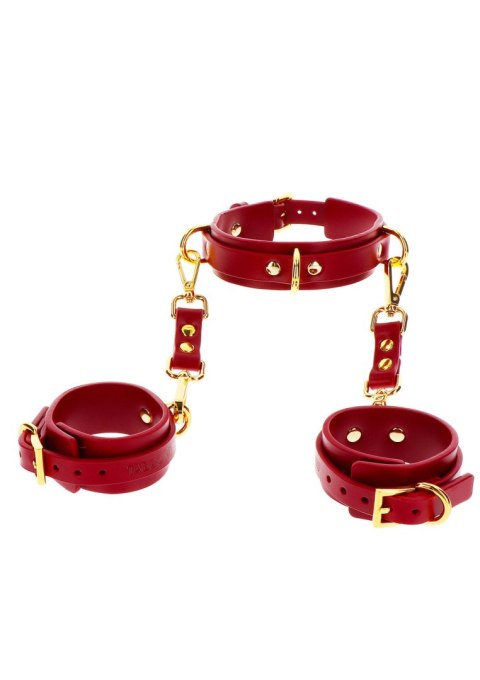 Wegańskie skórzane kajdanki na ręce z obrożą Taboom D-Ring Collar and Wrist Cuffs Wegańskie skórzane kajdanki na ręce z obrożą Taboom D-Ring Collar and Wrist Cuffs