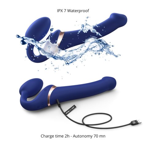 Wibrator dla par ze stymulatorem łechtaczki Strap-on-me Multi Orgasm Bendable Strap-on Night Blue M