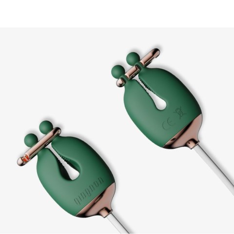 Qingnan No.2 Vibrating Nipple Clamps and Choker Set Green