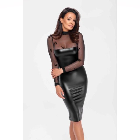 Noir Handmade F310 Sublime wetlook and flocked mesh midi dress XL Noir Handmade F310 Sublime wetlook and flocked mesh midi dress XL