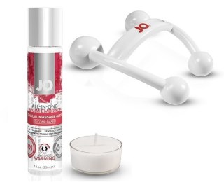 Zestaw do masażu z żelem, świeczką i masażerem System JO All-In-One Massage Kit