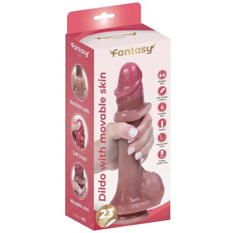 Silicone dildo with foreskin and realistic testicles 23 cm
