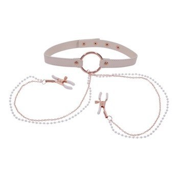 Sportsheets S&M Peaches 'n CreaMe Collar with Nipple Clamps Sportsheets S&M Peaches 'n CreaMe Collar with Nipple Clamps