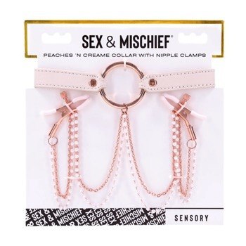 Sportsheets S&M Peaches 'n CreaMe Collar with Nipple Clamps Sportsheets S&M Peaches 'n CreaMe Collar with Nipple Clamps