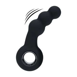 Vibrating Beaded Silicone Prostate Massager with Loop - Black