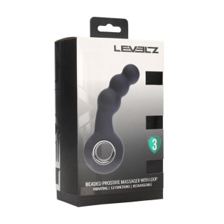 Vibrating Beaded Silicone Prostate Massager with Loop - Black