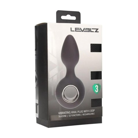 Vibrating Silicone Anal Plug with Loop - Black