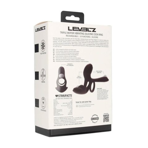 Triple Motor Vibrating Silicone Cockring - Black