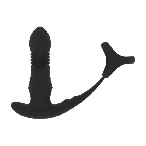 Vibrating and Thrusting Silicone Prostate Massager with Tri O Cockring - Black