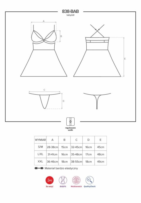 Obsessive 838-BAB-3 babydoll ze stringami S/M