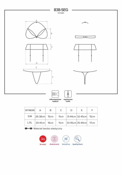 Obsessive 838-SEG-3 komplet 3-częściowy czerwony S/M
