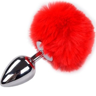 Alive korek analny z ogonkiem Metal Anal Fluffy Plug Red S