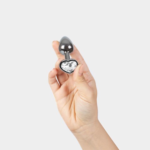 CLEAR CRYSTAL HEART METAL BUTT PLUG S