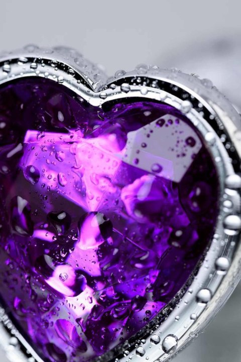Silver anal plug with purple gem heart-shaped