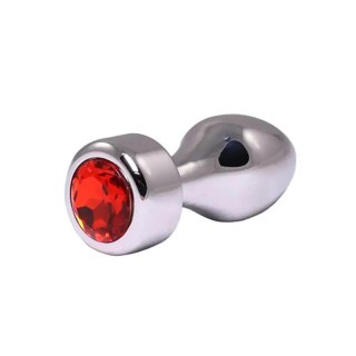Silver Butt Plug with Red Diamond