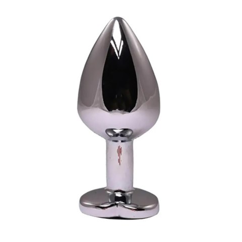 Silver small heart-shaped butt plug with black crystal