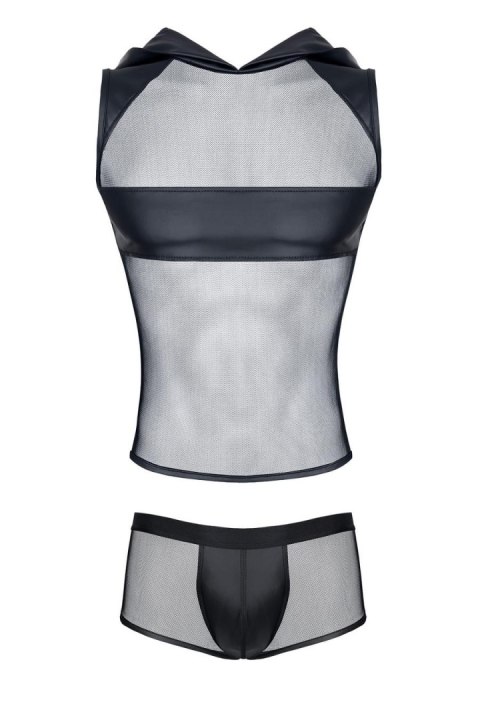 Męski komplet z elastycznej siatki i weetlooka: t-shirt z kapturem, szorty S