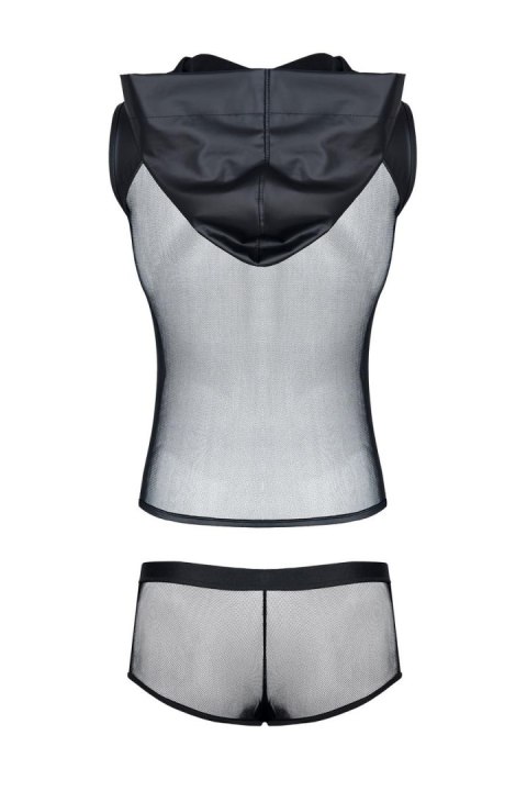 Męski komplet z elastycznej siatki i weetlooka: t-shirt z kapturem, szorty S