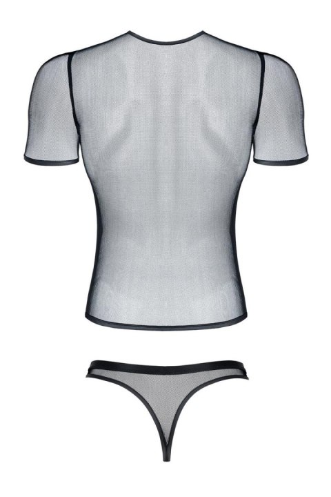 Męski komplet z elastycznej siatki: t-shirt w serek, stringi XL