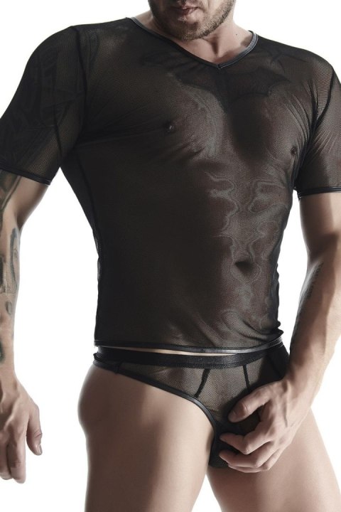 Męski t-shirt z elastycznej siatki w serek XXL