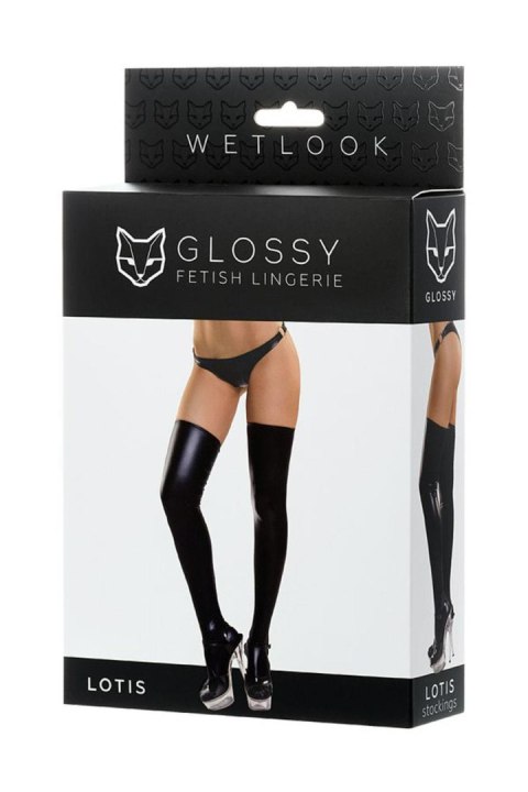 Glossy Shiny Wetlook stockings LOTIS - black XL