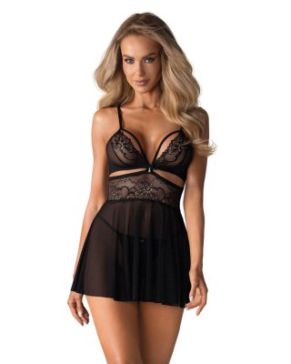 Bielizna-838-BAB-1 babydoll i stringi czarna S/M