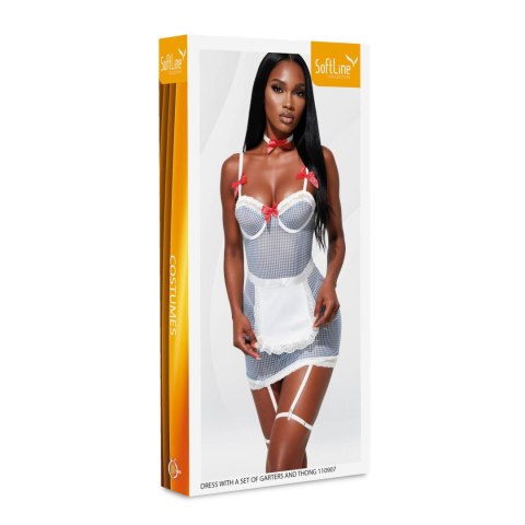 Dress with a set of garters, thigh straps, thong and necklace 110907 L