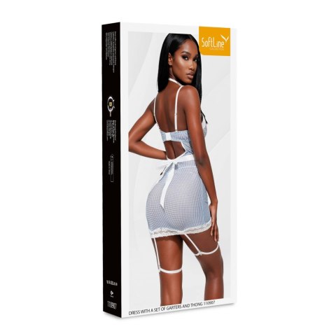 Dress with a set of garters, thigh straps, thong and necklace 110907 S/M