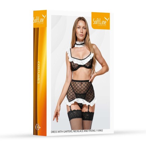 Dress with garter set,neck ring and thong 110902 black L