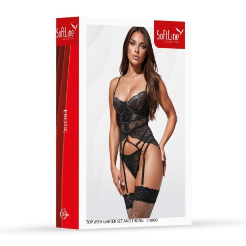 Top with garter set and thong 110909 black 2XL