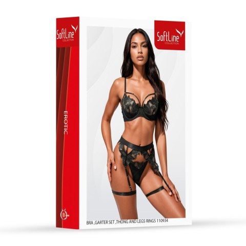 Bra ,thong ,garter set and leg rings 110934 black S/M