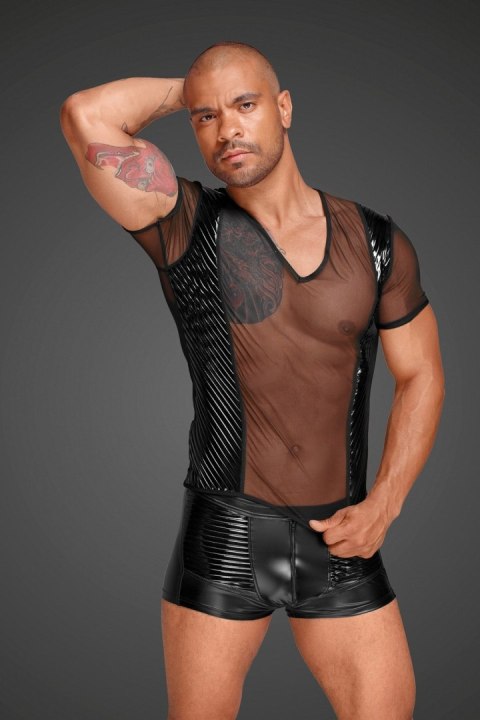 H055 Tulle men's shirt with decorative PVC pleats in the front M H055 Tulle men's shirt with decorative PVC pleats in the front M